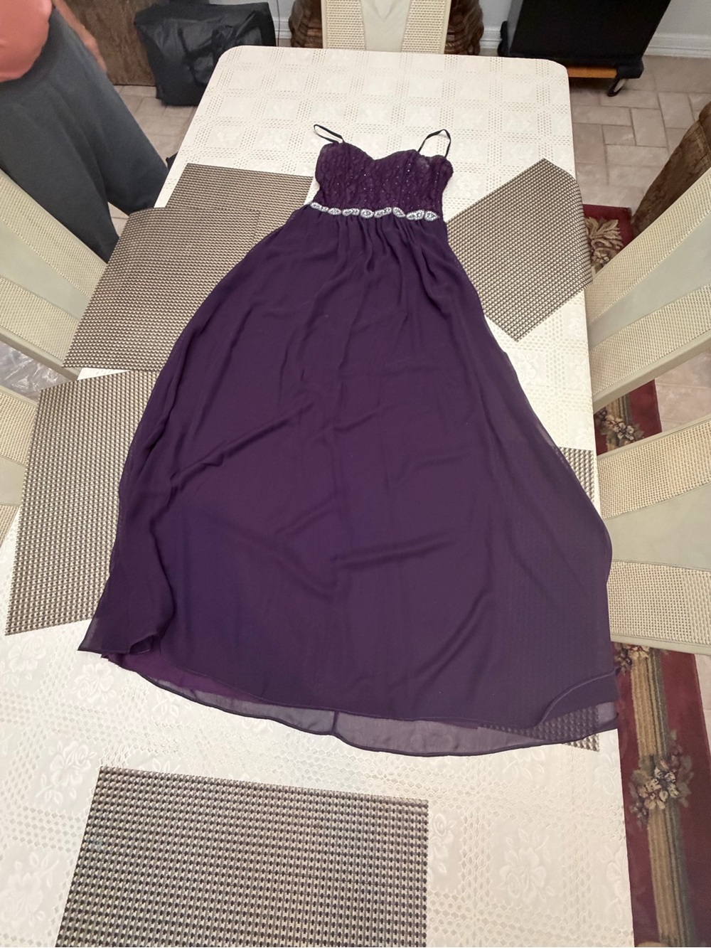 Speechless Plum Spaghetti-Strap Prom Dress with Beaded Waist